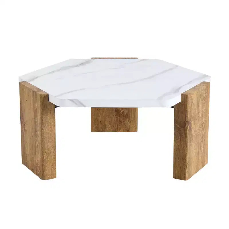 Zeus & Ruta 31-Inch Modern Hexagonal Coffee Table with White Marble Surface