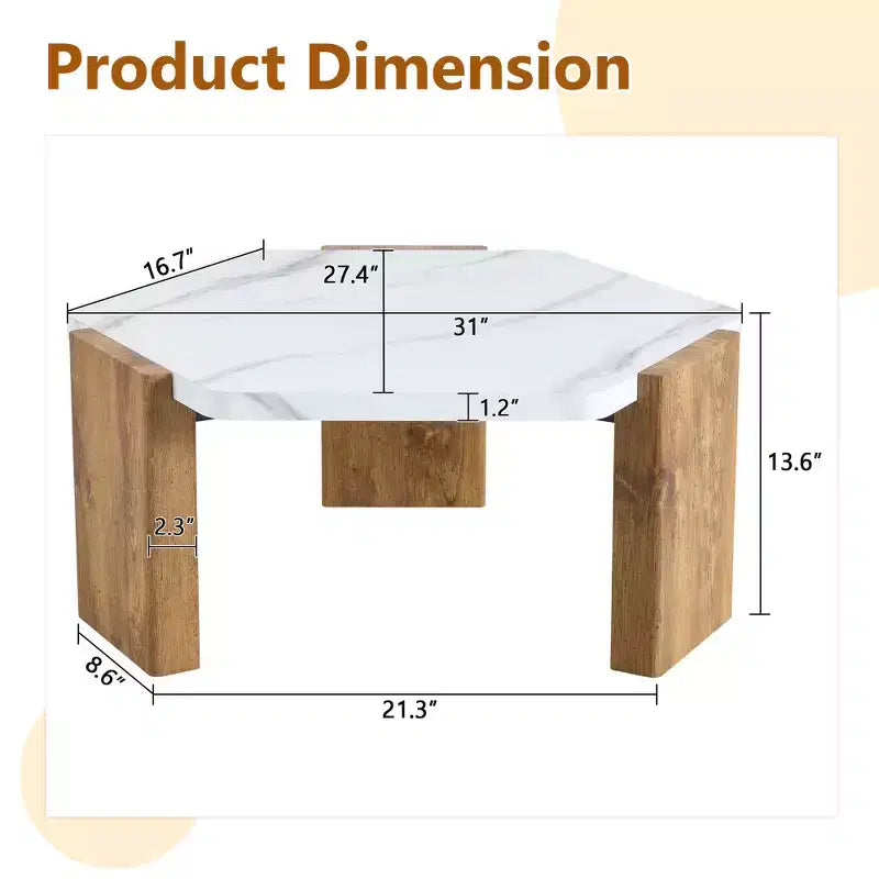 31-Inch Modern Hexagonal Coffee Table with White Marble Surface
