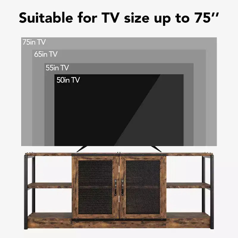 Mobile TV da fattoria per TV da 65/75 pollici, mobile da intrattenimento industriale con doppie ante in rete e armadietto contenitore