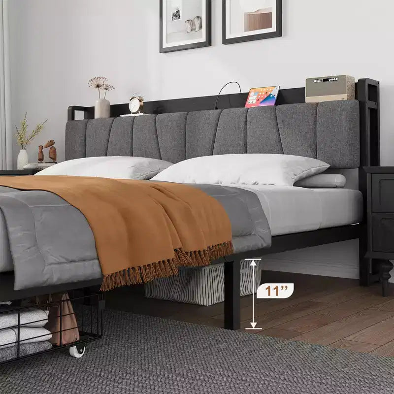 Struttura Letto King Size con Testiera Contenitore, Letto a Piattaforma King Industriale con 2 Grandi Cassetti, Non Richiede Rete a Molle, Silenzioso, Nero
