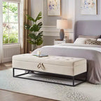 Metal Base with Storage Velvet Bench, Bed Bench for Living Room, Beige