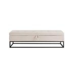 Panca in velluto con base in metallo e contenitore, panca da letto per soggiorno, beige
