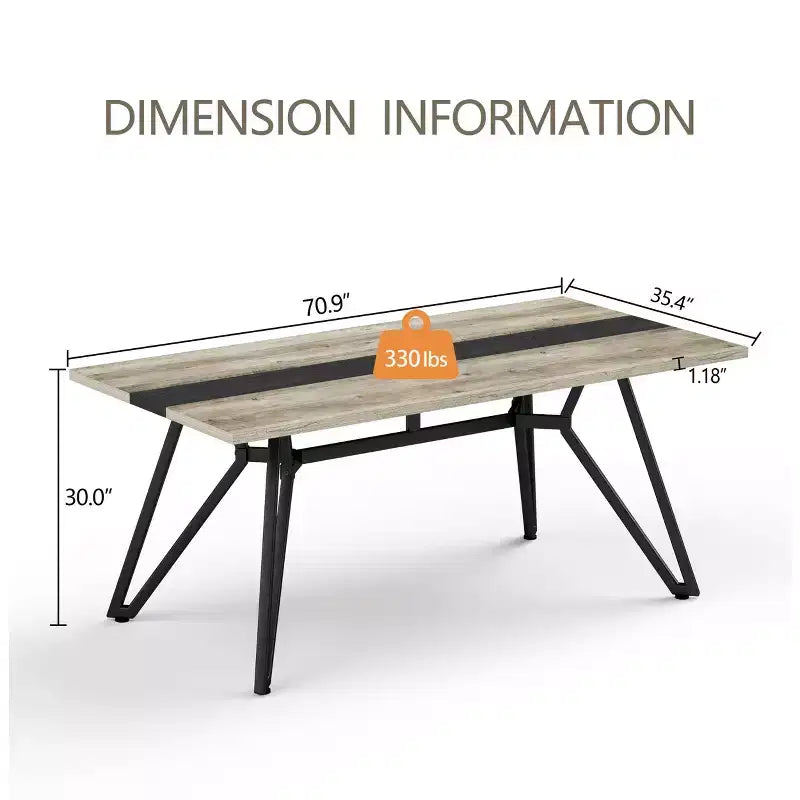 70.9 Rectangular Dining Table Marble Grain Waterproof Kitchen Table with Adjustable Legs for 8 for Kitchen, Office