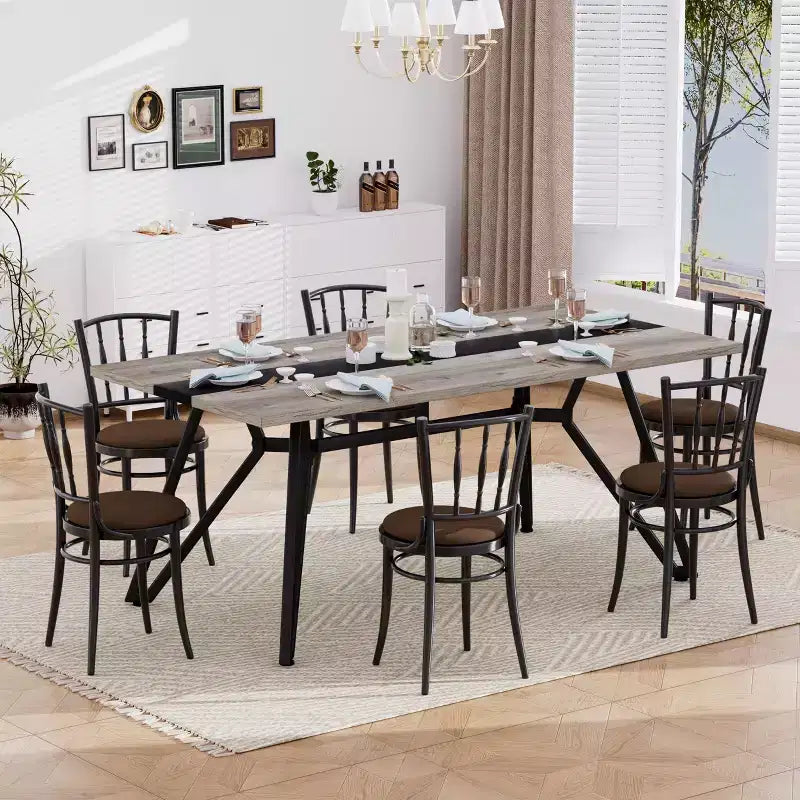 70.9 Rectangular Dining Table Marble Grain Waterproof Kitchen Table with Adjustable Legs for 8 for Kitchen, Office