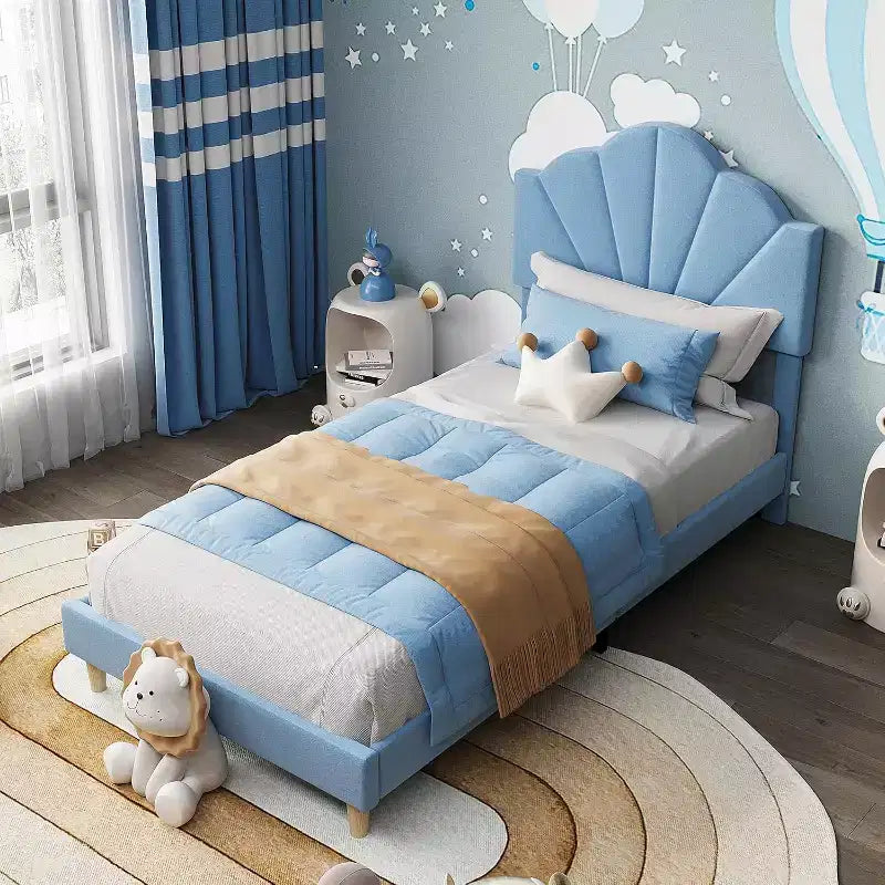 Twin Velvet Platform Bed with Adjustable Headboard - Wood Slat Support, No Box Spring Needed, Light Pink