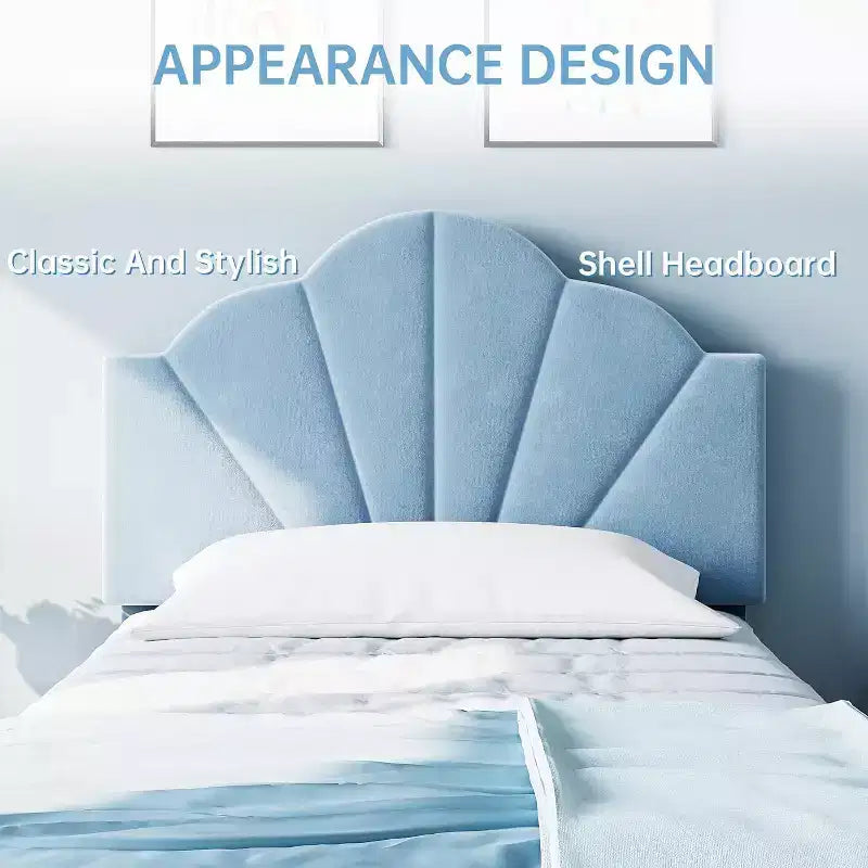 Twin Velvet Platform Bed with Adjustable Headboard - Wood Slat Support, No Box Spring Needed, Light Pink
