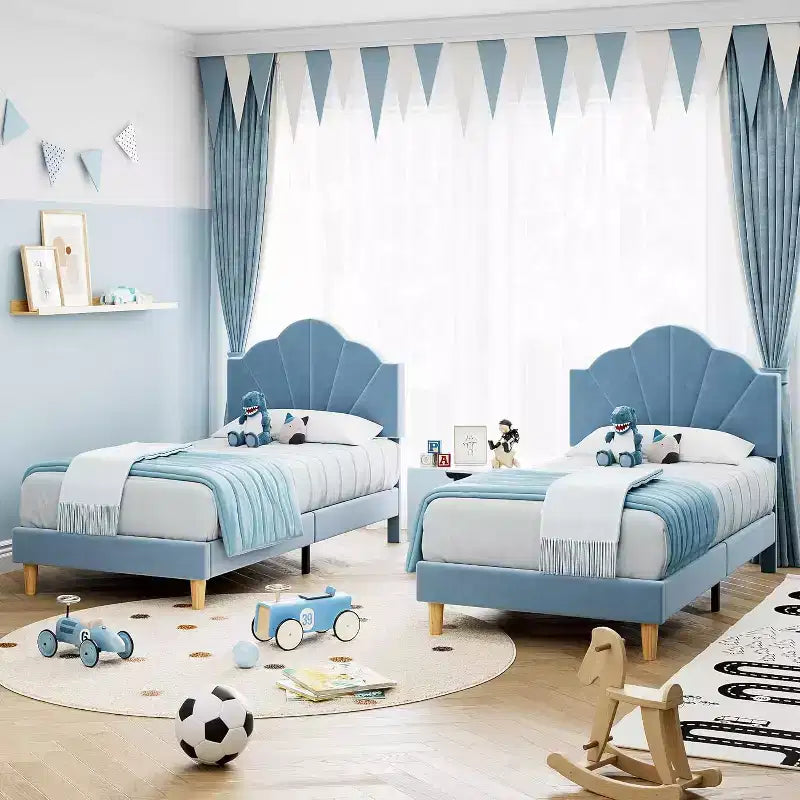 Letto a piattaforma singolo in velluto con testiera regolabile - Supporto a doghe in legno, nessun box spring necessario, rosa chiaro