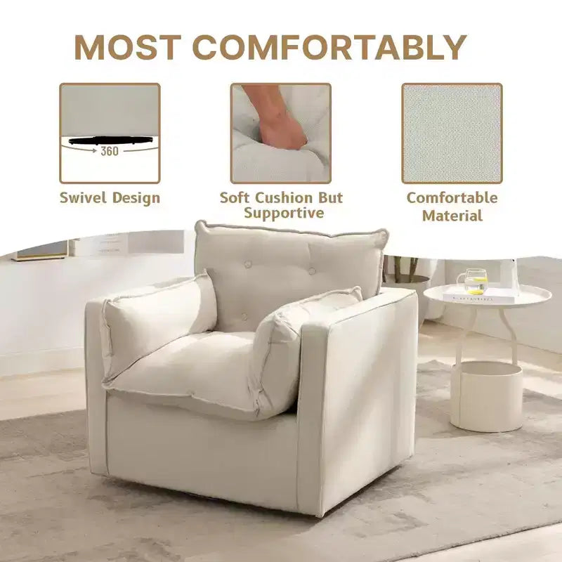 Poltrona Girevole 360° Moderna con Base in Metallo - Poltrona Soggiorno Ufficio in Lino da 182 kg