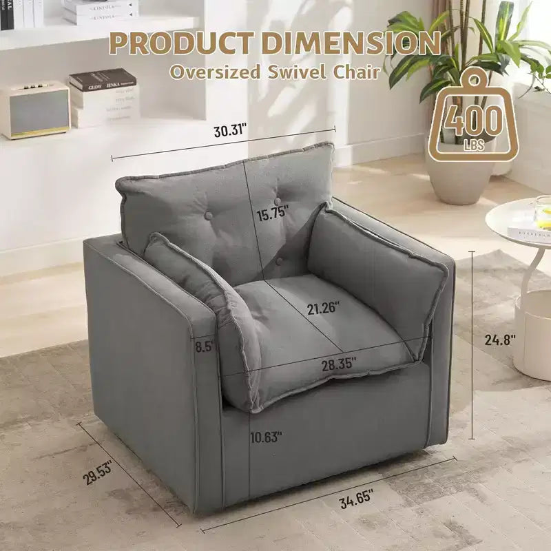 360 Swivel Modern Armchair with Metal Base - 401 Lbs Linen Lounge Chair for Living Room Office