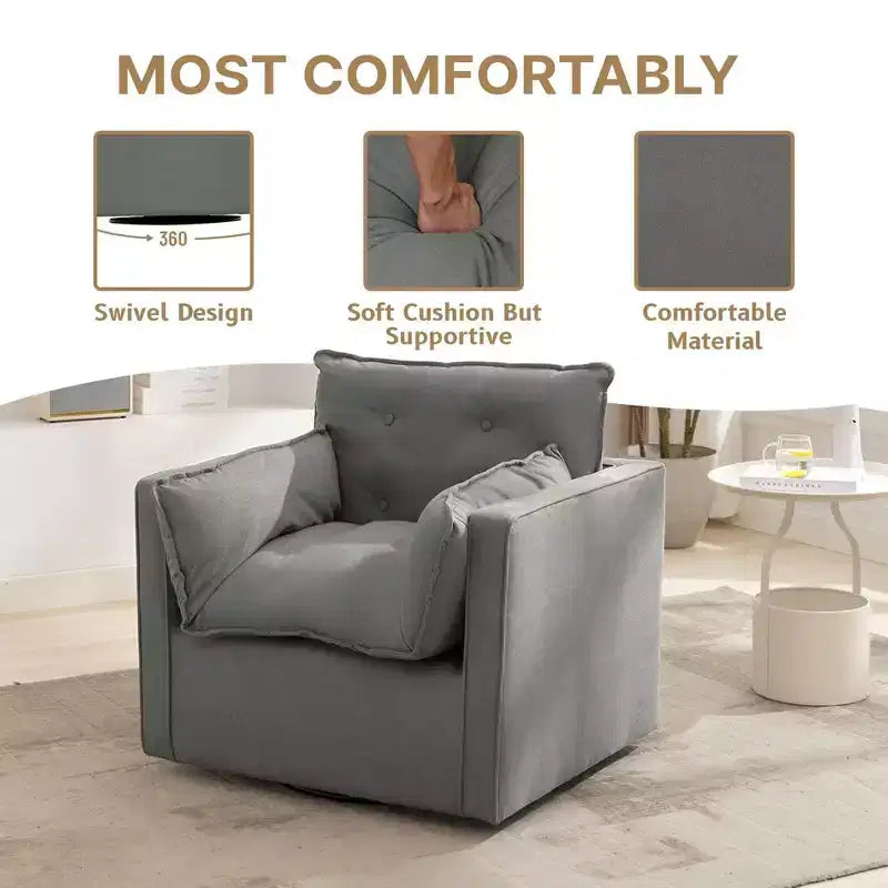 360 Swivel Modern Armchair with Metal Base - 401 Lbs Linen Lounge Chair for Living Room Office
