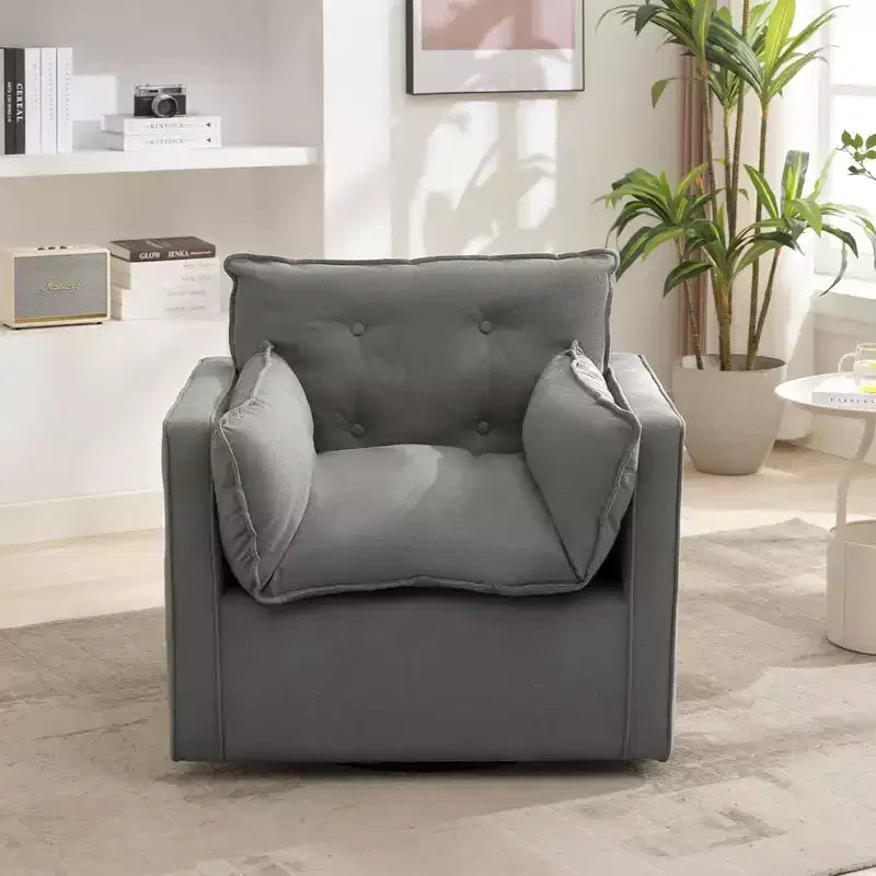 360 Swivel Modern Armchair with Metal Base - 401 Lbs Linen Lounge Chair for Living Room Office