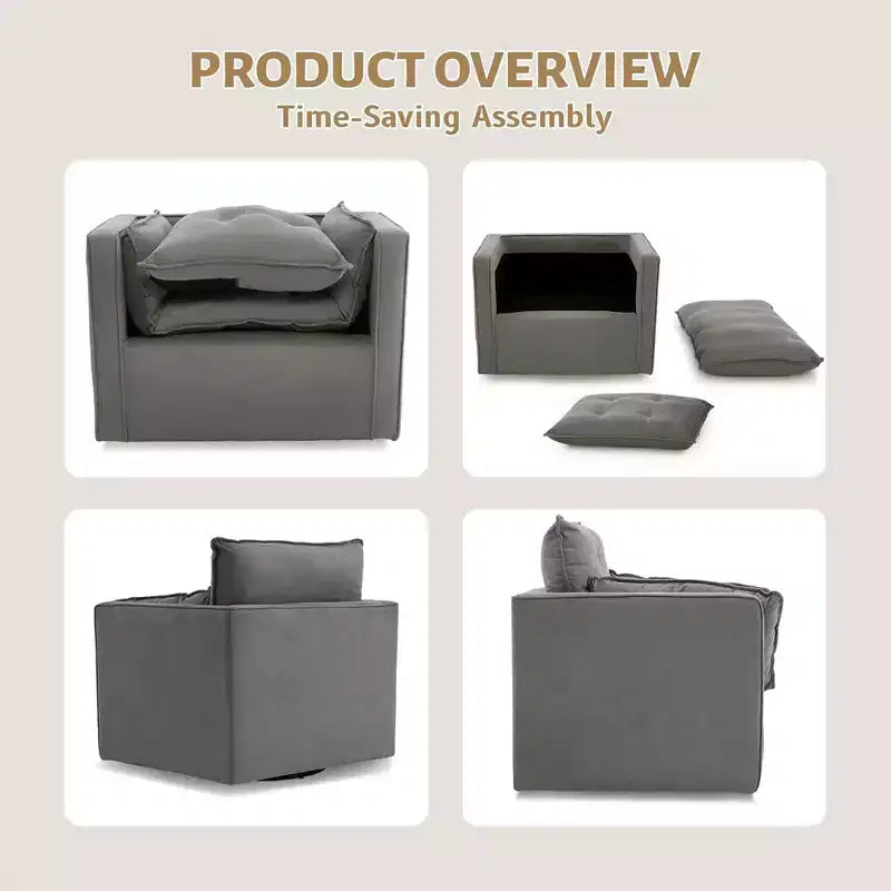 Poltrona Girevole 360° Moderna con Base in Metallo - Poltrona Soggiorno Ufficio in Lino da 182 kg