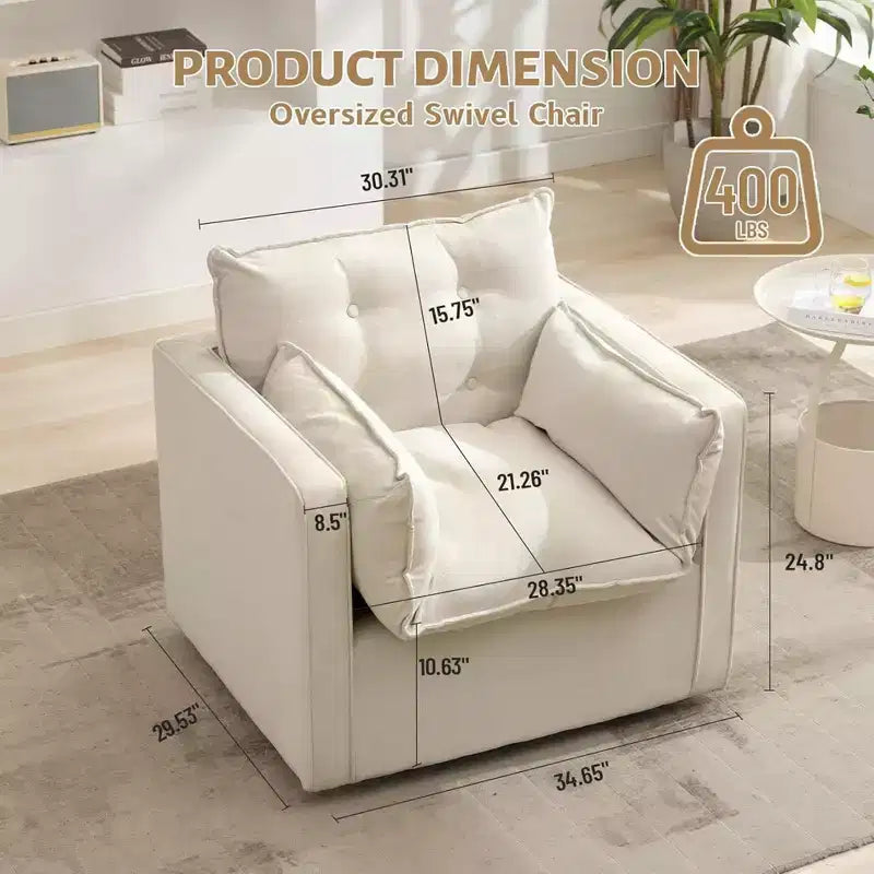 Poltrona Girevole 360° Moderna con Base in Metallo - Poltrona Soggiorno Ufficio in Lino da 182 kg