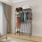 Black Iron Open Wardrobe with 2 Rows of Rails & 4-Layer Shelves 114.0 × 41.9 × 180.1 cm