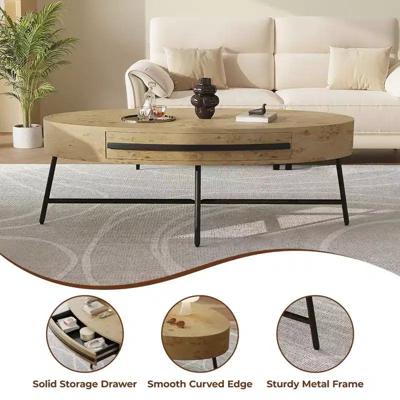 47.2 Coffee Table with Storage, Oval Center Table for Living Room