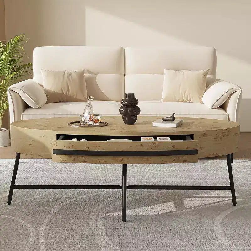 47.2 Coffee Table with Storage, Oval Center Table for Living Room