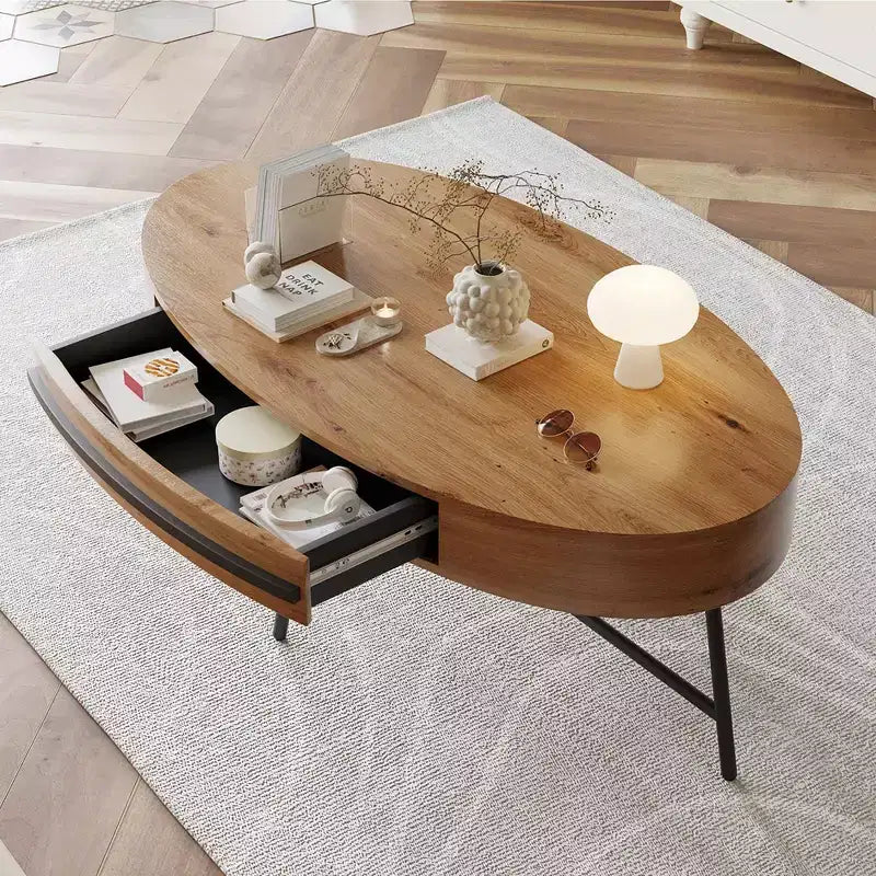 47.2 Coffee Table with Storage, Oval Center Table for Living Room