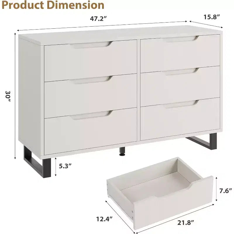 Comò a 6 cassetti per camera da letto, Comò largo 120 cm, Cassettiera verticale indipendente con ripiani, Armadio contenitore in legno per soggiorno, corridoio