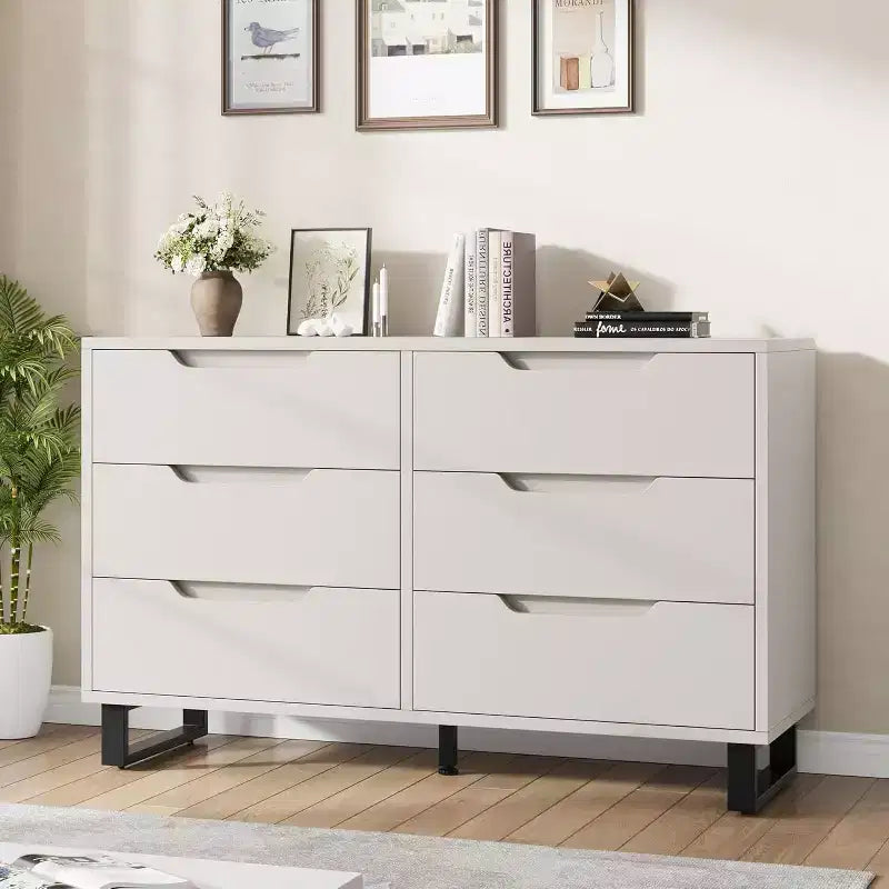 Comò a 6 cassetti per camera da letto, Comò largo 120 cm, Cassettiera verticale indipendente con ripiani, Armadio contenitore in legno per soggiorno, corridoio