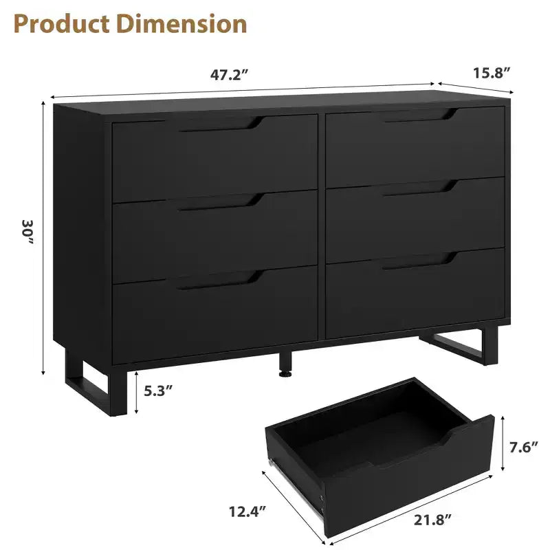 Comò a 6 cassetti per camera da letto, Comò largo 120 cm, Cassettiera verticale indipendente con ripiani, Armadio contenitore in legno per soggiorno, corridoio