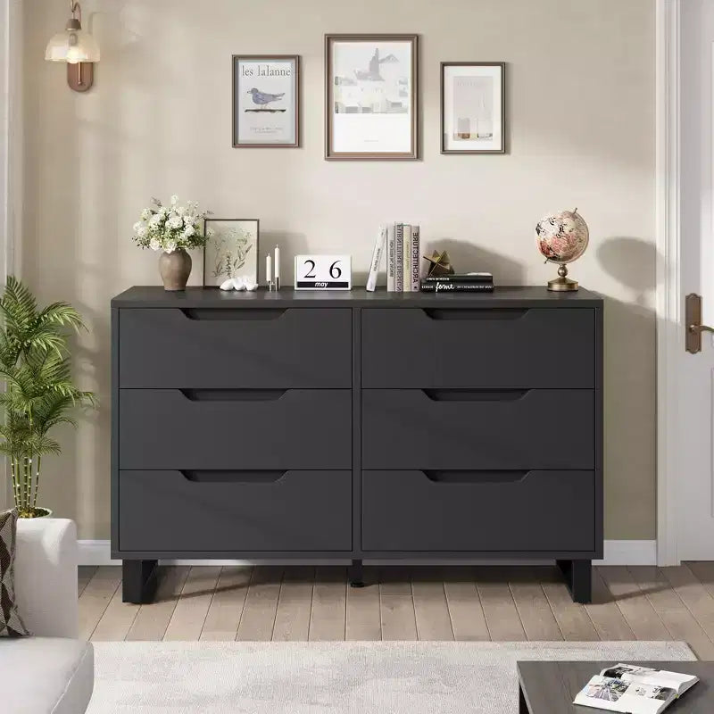 Comò a 6 cassetti per camera da letto, Comò largo 120 cm, Cassettiera verticale indipendente con ripiani, Armadio contenitore in legno per soggiorno, corridoio