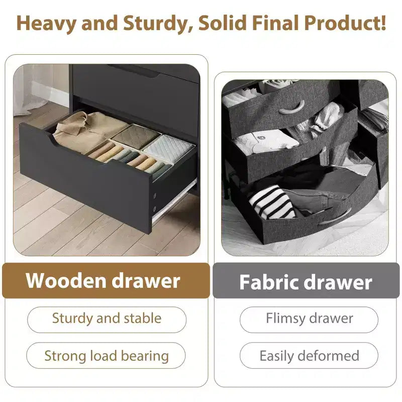 6 Dresser for Bedroom, 47.2 Wide Dresser, Freestanding Vertical Drawer Cabinet with Storage, Wooden Closet Storage Chest for Living Room, Hallway