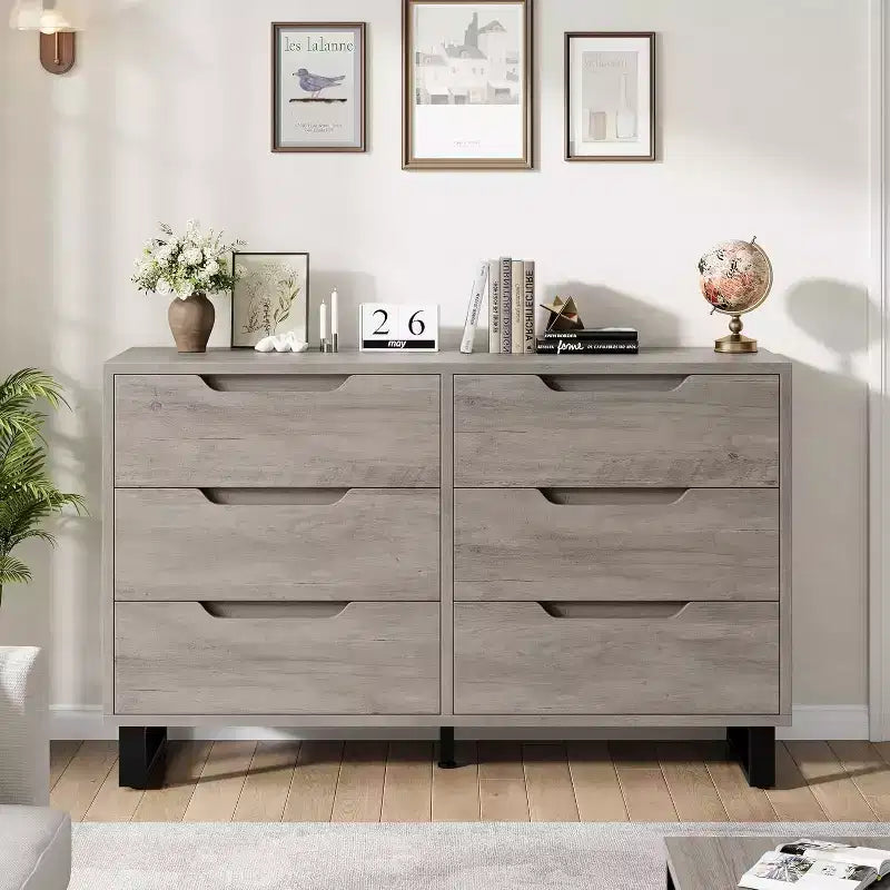 6 Dresser for Bedroom, 47.2 Wide Dresser, Freestanding Vertical Drawer Cabinet with Storage, Wooden Closet Storage Chest for Living Room, Hallway