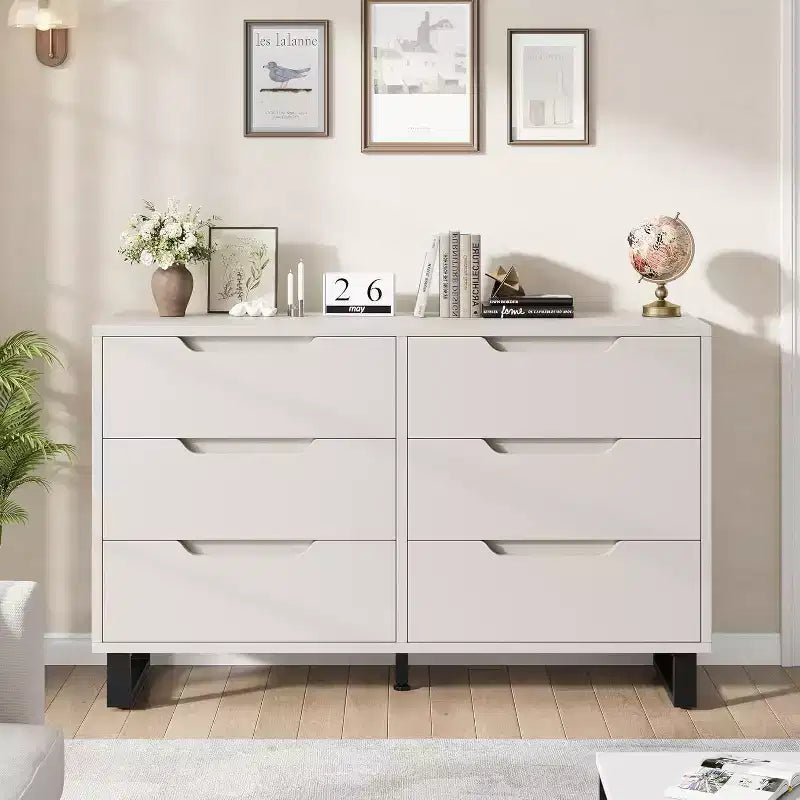 6 Dresser for Bedroom, 47.2 Wide Dresser, Freestanding Vertical Drawer Cabinet with Storage, Wooden Closet Storage Chest for Living Room, Hallway