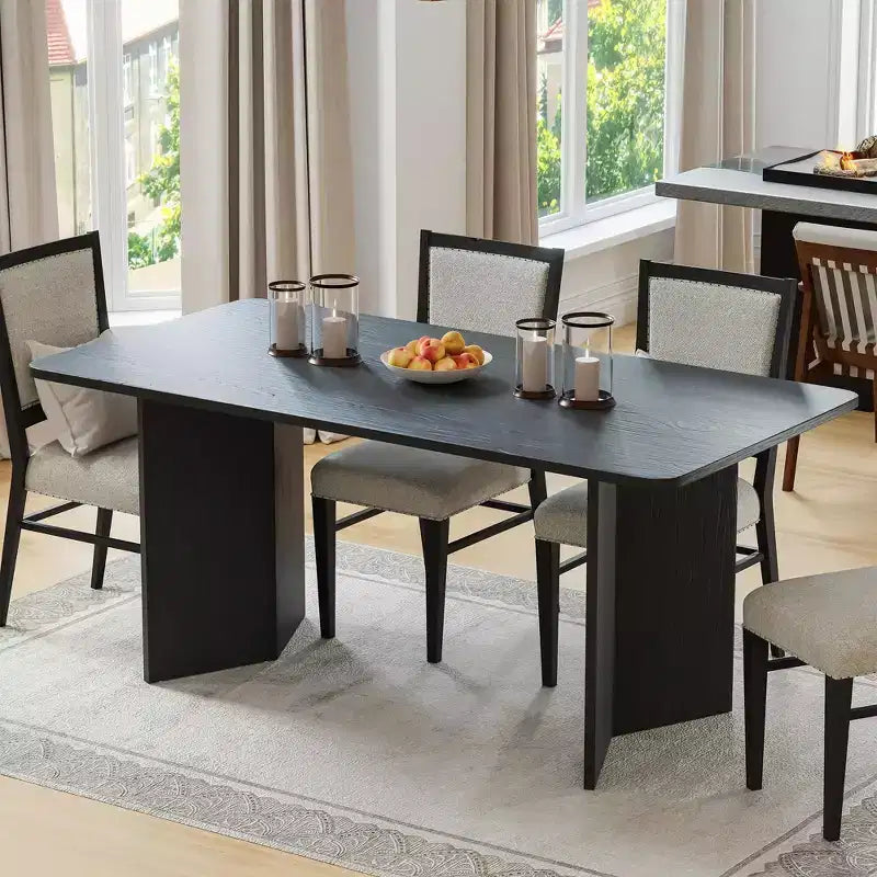 PexFix 67 x 33.5 Solid Wood Farmhouse Dining Table with V-Shaped Legs and Square Wood Top for Modern Dining Rooms & Family Gatherings Black