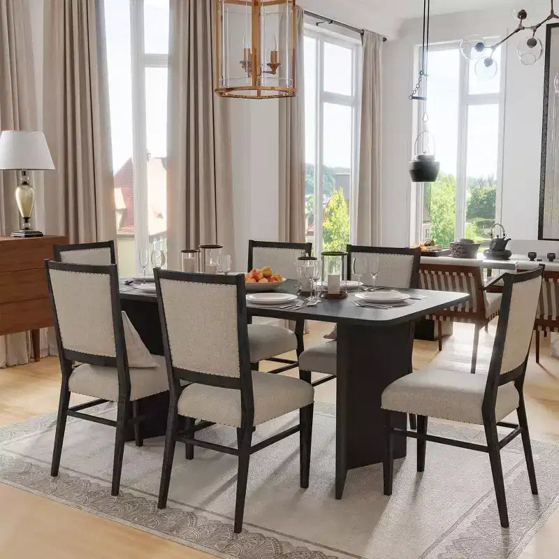 Tavolo da pranzo da fattoria in legno massiccio 67 x 33.5 con gambe a V e piano in legno quadrato per sale da pranzo moderne e riunioni di famiglia nero
