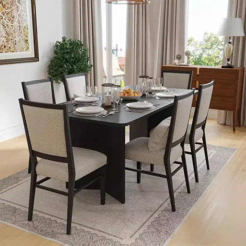 Tavolo da pranzo da fattoria in legno massiccio 67 x 33.5 con gambe a V e piano in legno quadrato per sale da pranzo moderne e riunioni di famiglia nero