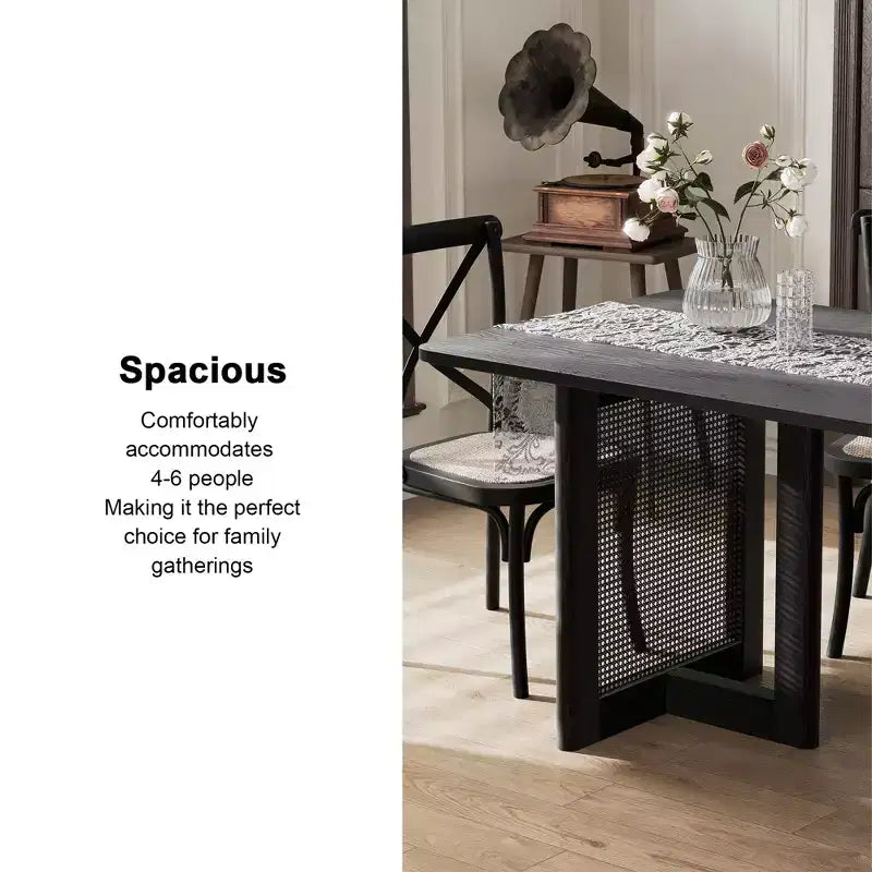 Tavolo da pranzo da fattoria in legno massiccio 67 x 33.5 con gambe a V e piano in legno quadrato per sale da pranzo moderne e riunioni di famiglia nero