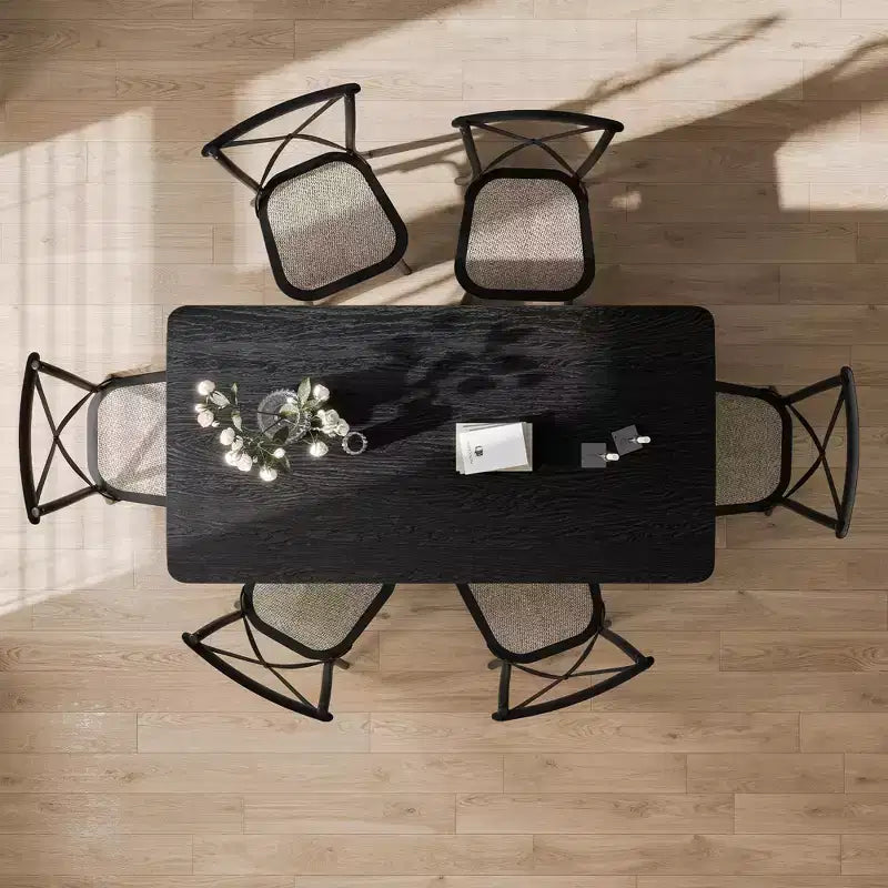 Tavolo da pranzo da fattoria in legno massiccio 67 x 33.5 con gambe a V e piano in legno quadrato per sale da pranzo moderne e riunioni di famiglia nero
