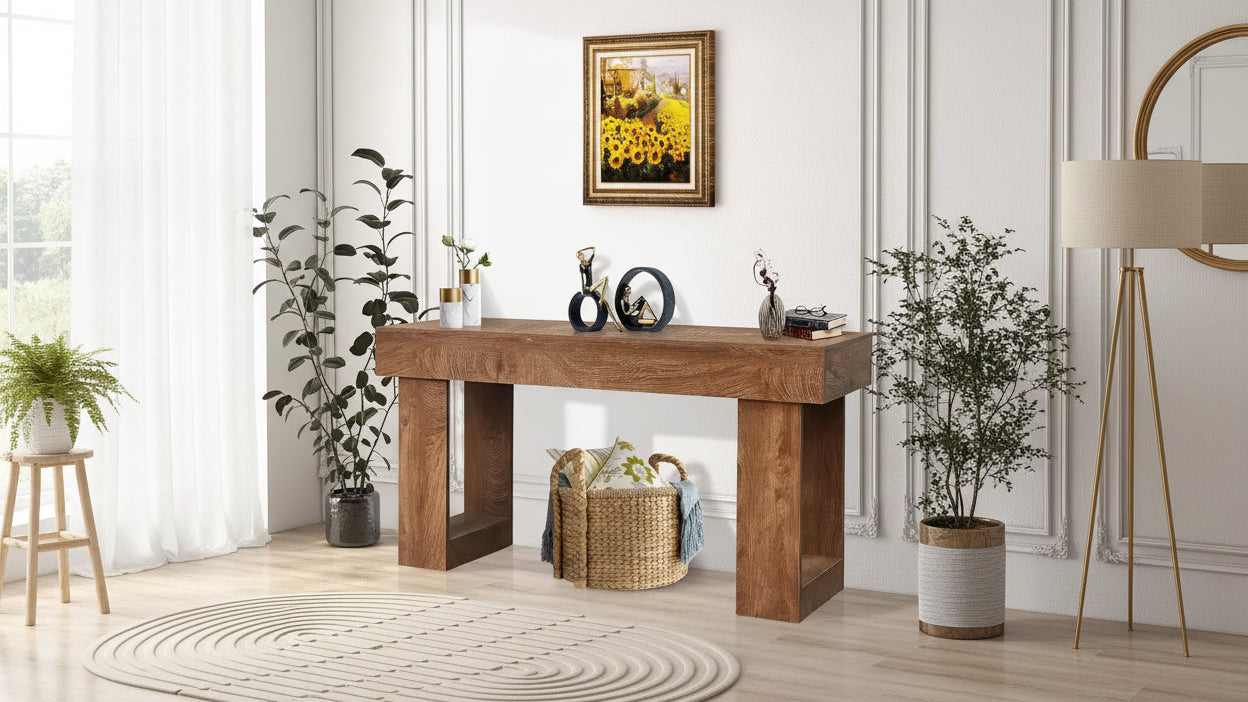 63 Inch Wood Console Table for Entryway, Rectangular Sofa Table Behind The Couch, Modern Farmhouse Console Tables for Entrance, Hallway, Living Room
