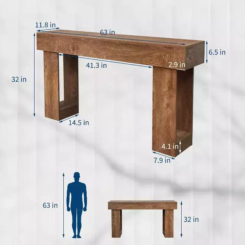 Consolle in legno da 63 pollici per ingresso, Tavolo rettangolare da divano dietro il divano, Consolle moderne in stile rustico per ingresso, corridoio, soggiorno