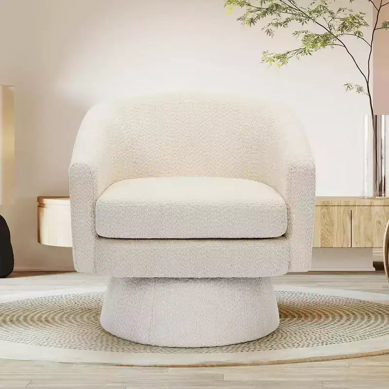 360 Swivel Barrel Chair with Lumbar Support, Modern Accent Armchair with Chenille Upholstery for Living Room, Bedroom, and Office