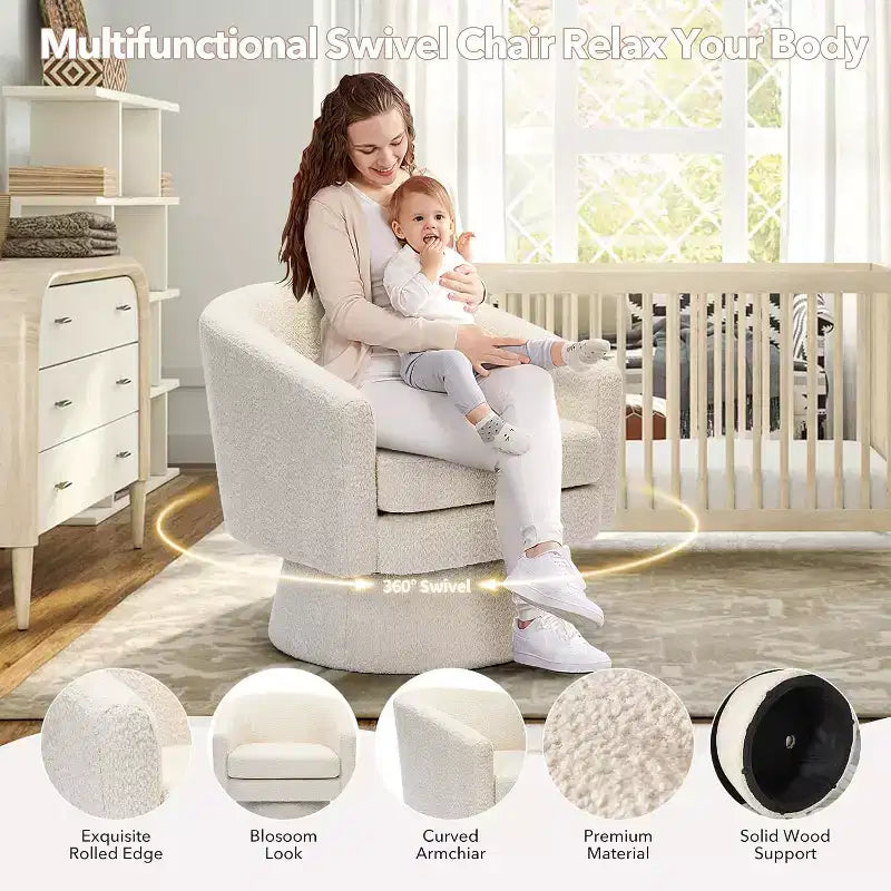 360 Swivel Barrel Chair with Lumbar Support, Modern Accent Armchair with Chenille Upholstery for Living Room, Bedroom, and Office