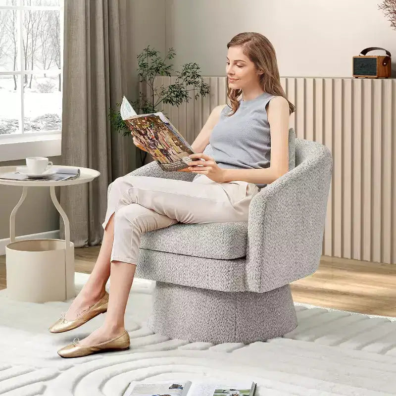 360 Swivel Barrel Chair with Lumbar Support, Modern Accent Armchair with Chenille Upholstery for Living Room, Bedroom, and Office