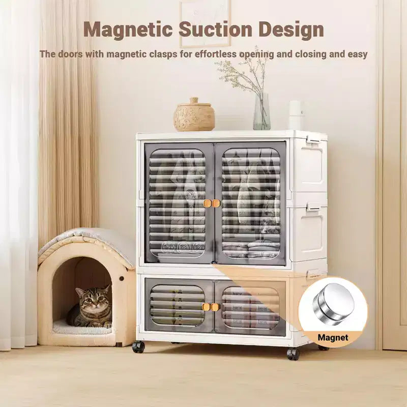 Wardrobe Closet, Stackable Storage Cabinet, Clothes Cabinet with Doors, Wheels and Hanging Rods for Home Living Room
