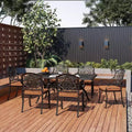 Tavolo da pranzo da esterno in alluminio pressofuso da 59 pollici, tavolo da patio da esterno per 6 persone, tavolo da pranzo da patio con 2 fori per ombrellone e piedini regolabili per giardino, cortile