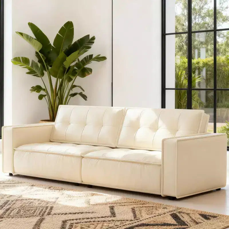 Gaoyangjiaju 95.2 Inch Leather Sofa with Solid Wood Frame