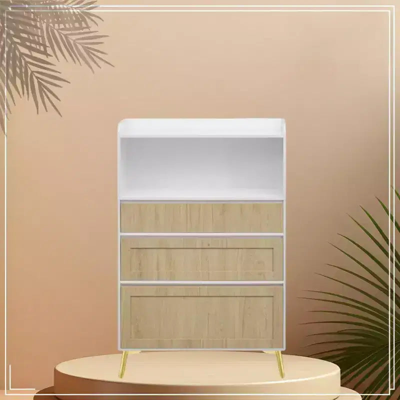 Modern Design Three Drawer Storage Cabinet,Bedroom Clothes Storage Can Be Used in Dining Room, Kitchen, Bedroom. White Solid Wood Frame