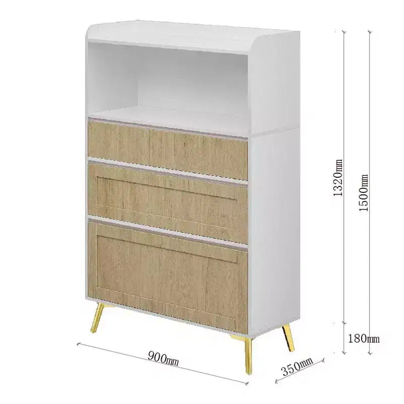 Mobile contenitore moderno a tre cassetti, armadio per vestiti da camera da letto utilizzabile in sala da pranzo, cucina, camera da letto. Cornice in legno massello bianco