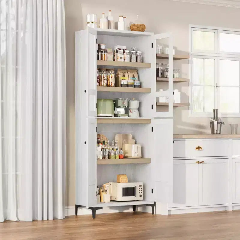 Armadio pensile alto 180 cm, dispensa da cucina, mobiletto da bagno a 5 ripiani con 4 ante e ripiani regolabili per cucina, sala da pranzo, bagno