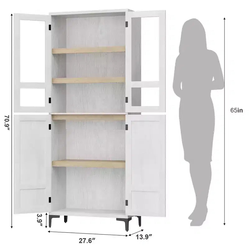 Armadio pensile alto 180 cm, dispensa da cucina, mobiletto da bagno a 5 ripiani con 4 ante e ripiani regolabili per cucina, sala da pranzo, bagno
