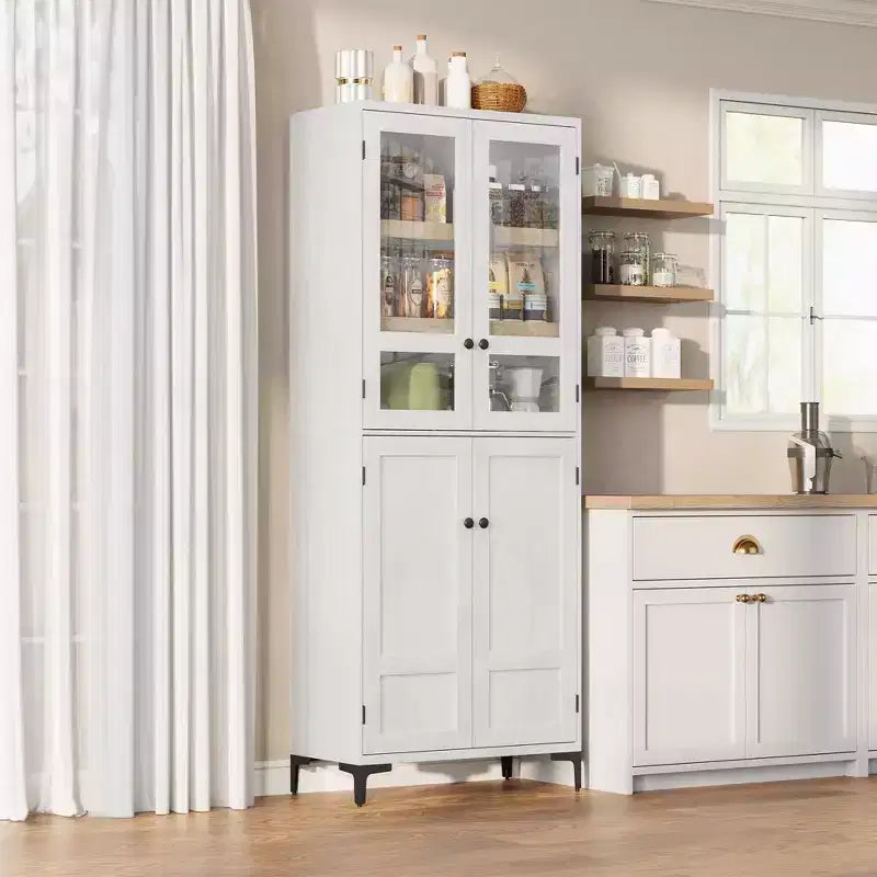 Armadio pensile alto 180 cm, dispensa da cucina, mobiletto da bagno a 5 ripiani con 4 ante e ripiani regolabili per cucina, sala da pranzo, bagno