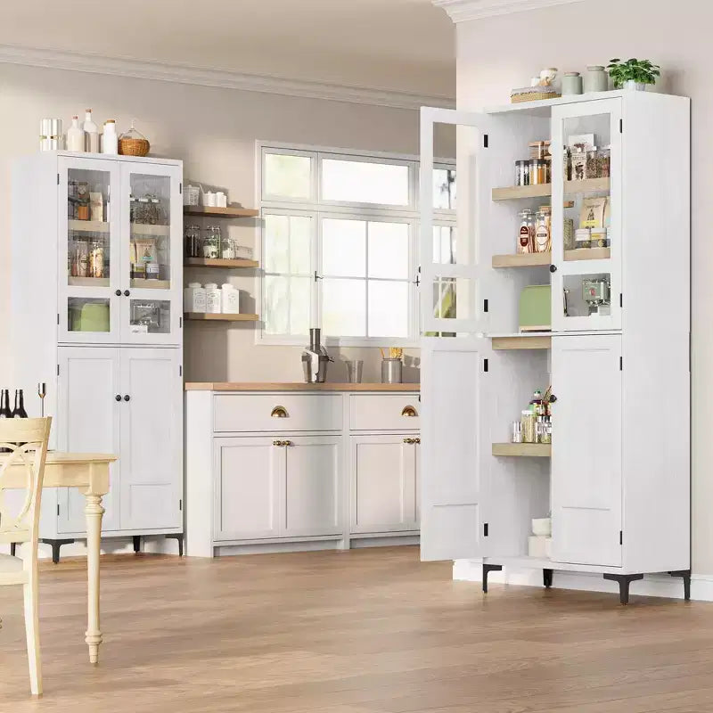 Armadio pensile alto 180 cm, dispensa da cucina, mobiletto da bagno a 5 ripiani con 4 ante e ripiani regolabili per cucina, sala da pranzo, bagno