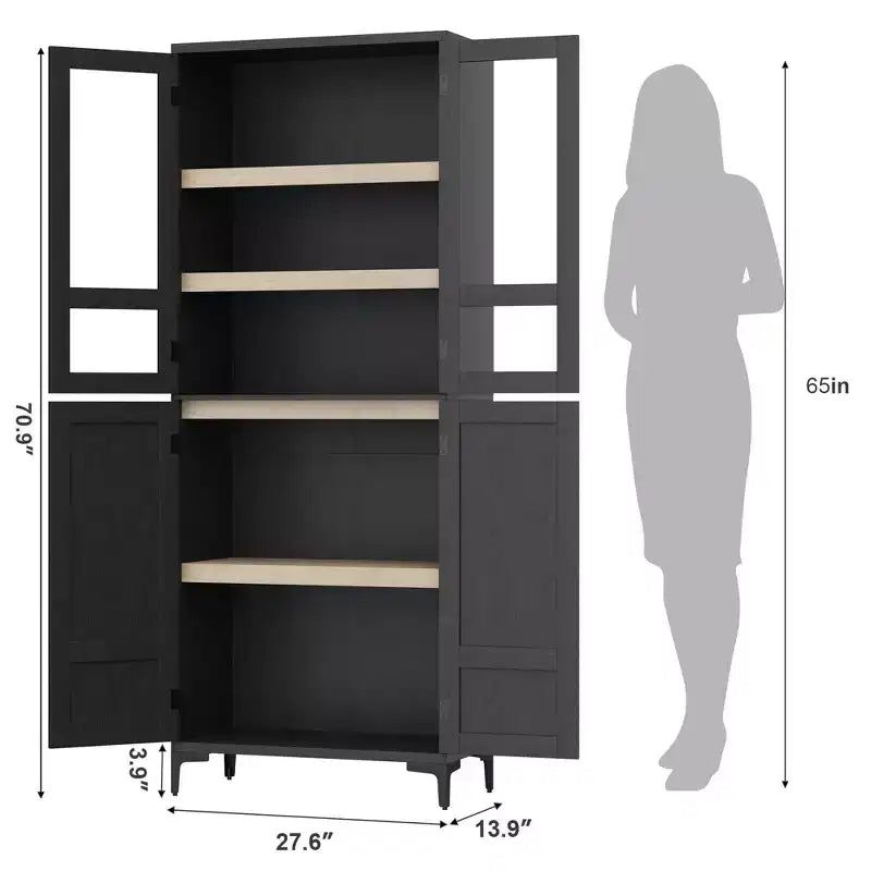 Armadio pensile alto 180 cm, dispensa da cucina, mobiletto da bagno a 5 ripiani con 4 ante e ripiani regolabili per cucina, sala da pranzo, bagno