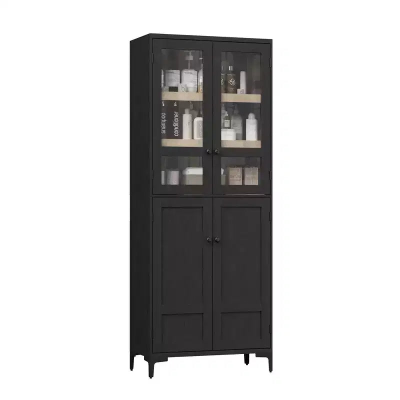 Armadio pensile alto 180 cm, dispensa da cucina, mobiletto da bagno a 5 ripiani con 4 ante e ripiani regolabili per cucina, sala da pranzo, bagno