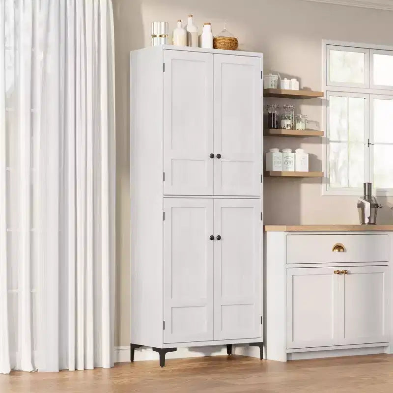 71 Inch Tall Storage Cabinet, Kitchen Pantry 5 Tier Bathroom Cabinet with 4 Doors Adjustable Shelves for Kitchen, Dining Room, Bathroom